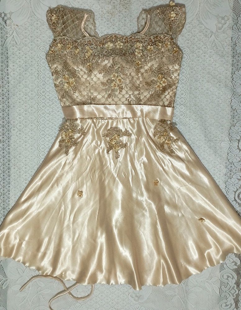 Golden Satin Dress With Beautiful Lace