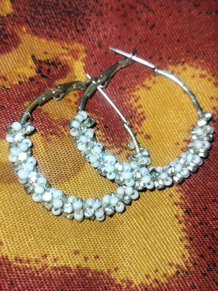 Preety White Moti With Stone Earrings