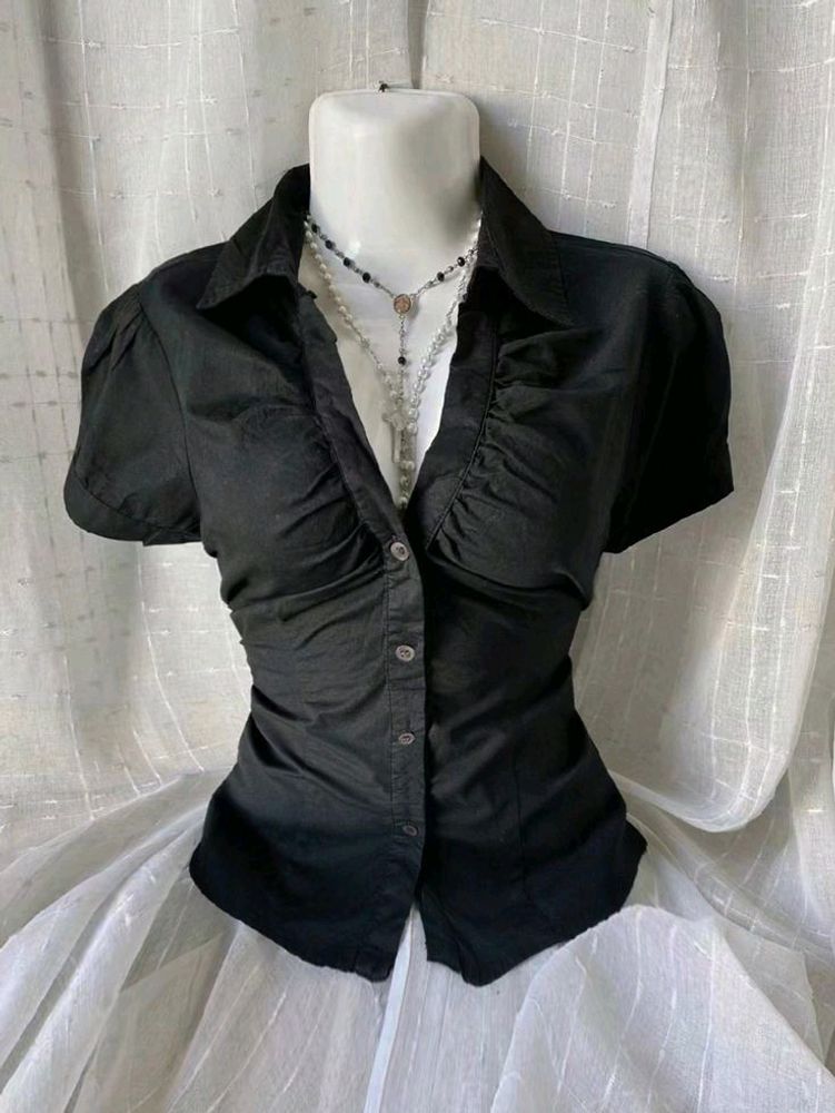 Office siren ruched black shirt (UNUSED)