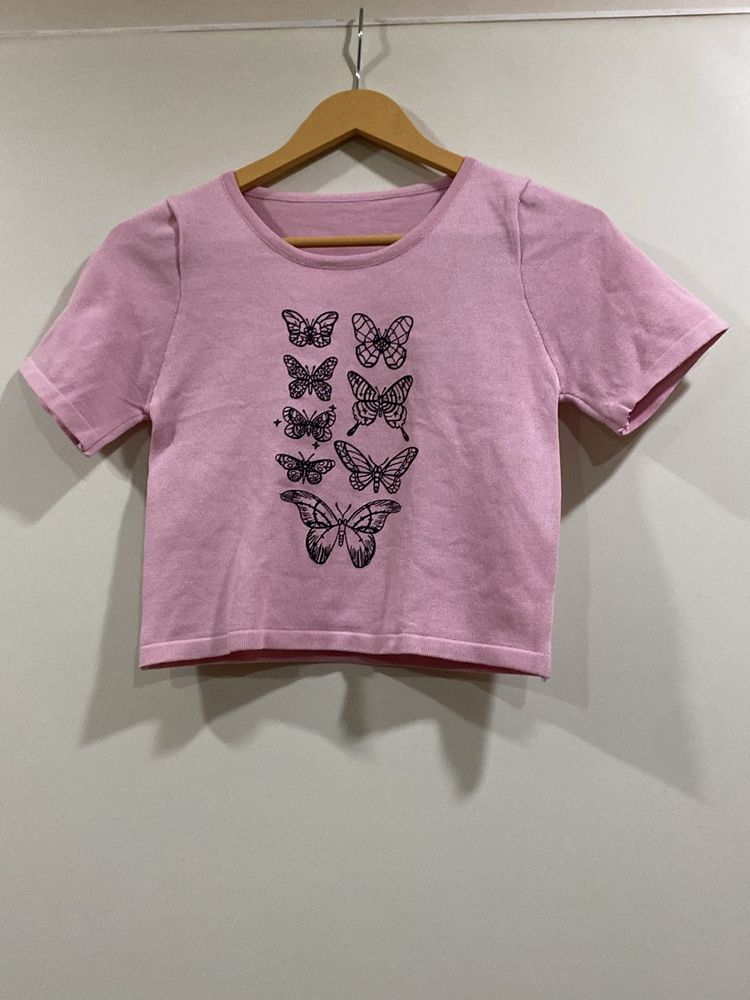 Pretty Pink Coloured Crop Top With Beautiful Print