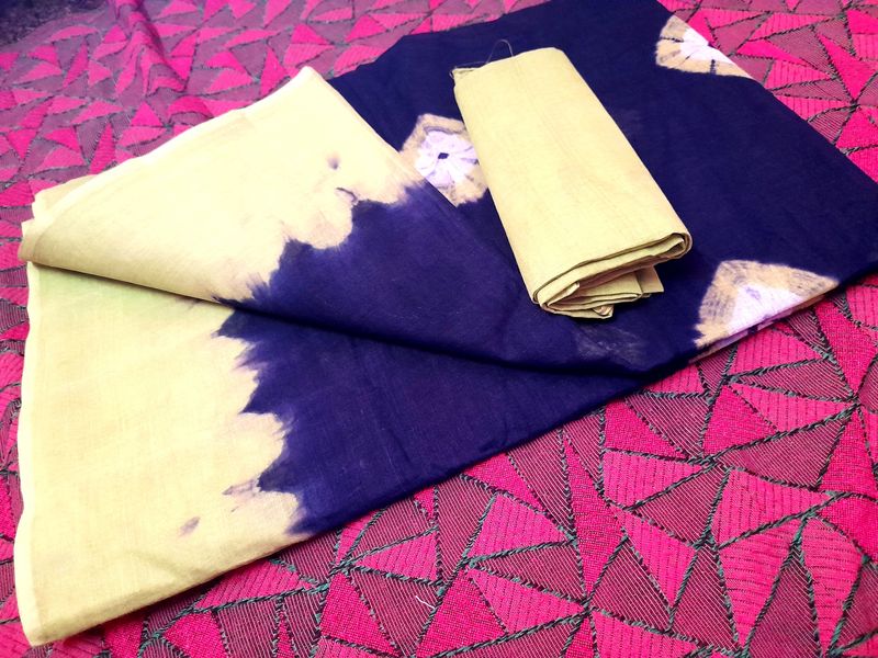 New Batik Printed Pure Cotton Saree Wid Blouse