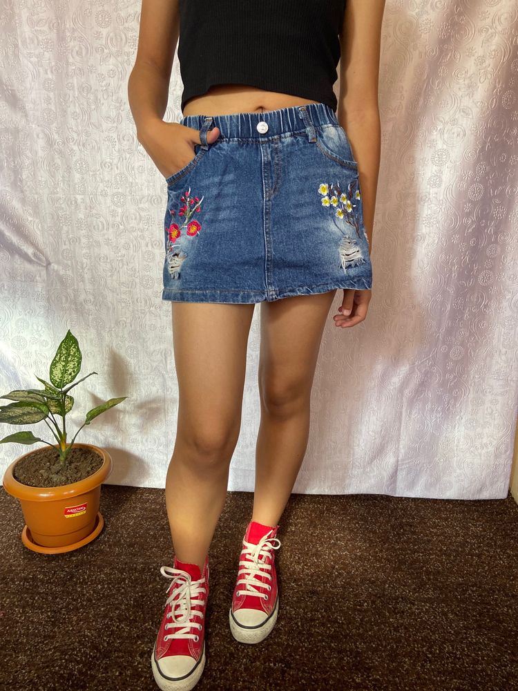 Y2K FORAL DENIM SHORT SKIRT FOR WOMEN