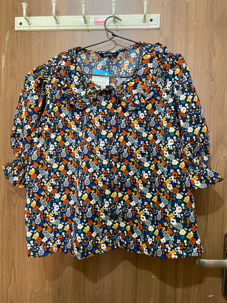 Multicolour Flower Print Cute Top