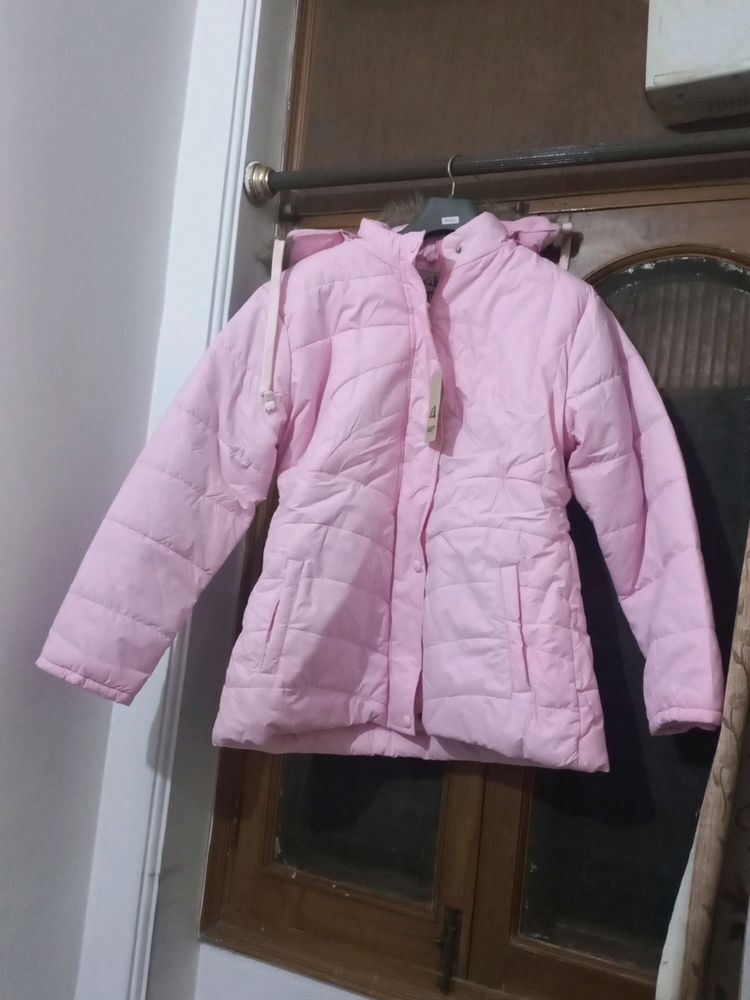 Wow Pink Colour Jacket With Zip, Buttons And Cap