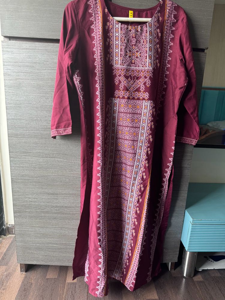 Maroon Print Kurta