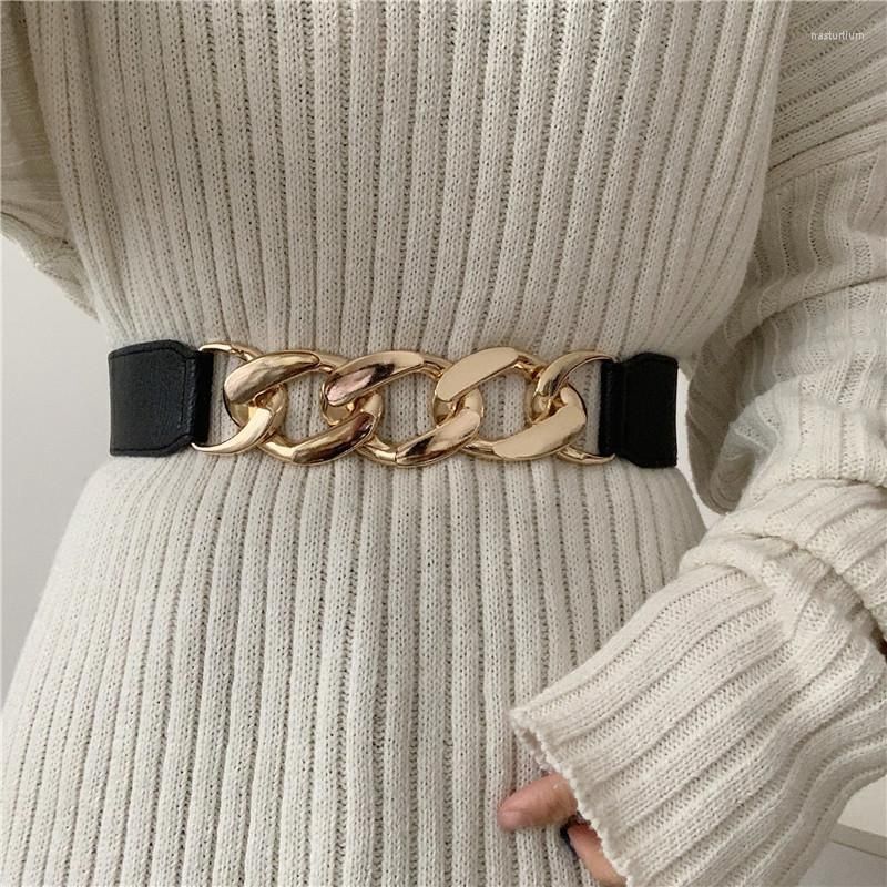 Pinterest Elasticated Broad Gold Chain Belt