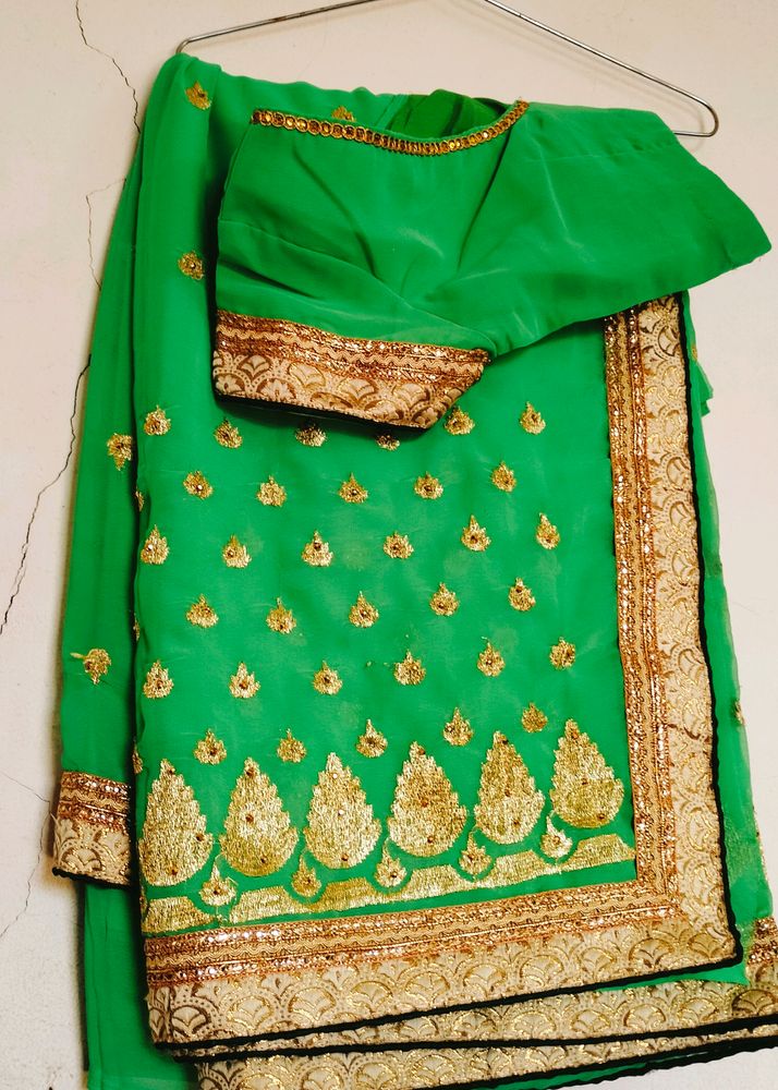 Green Golden Design Saree