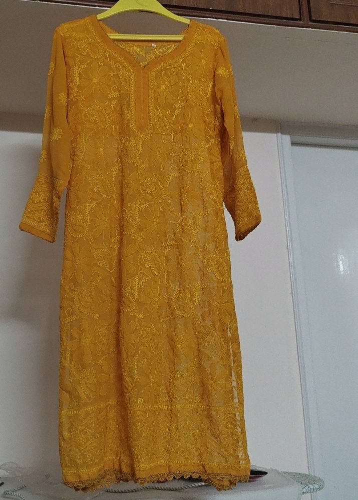 Beautiful Mustard Chikankari Kurta