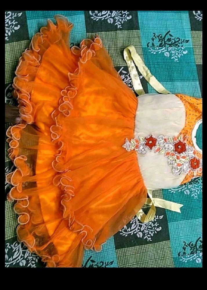 Orange Cute Frock For Girls Age 2-4 Years