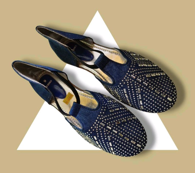 Navy Blue Denim Sandal/Flats For Women, (UK 6)