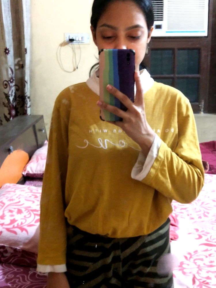 Yellow Full Sleeves Collar T-shirt