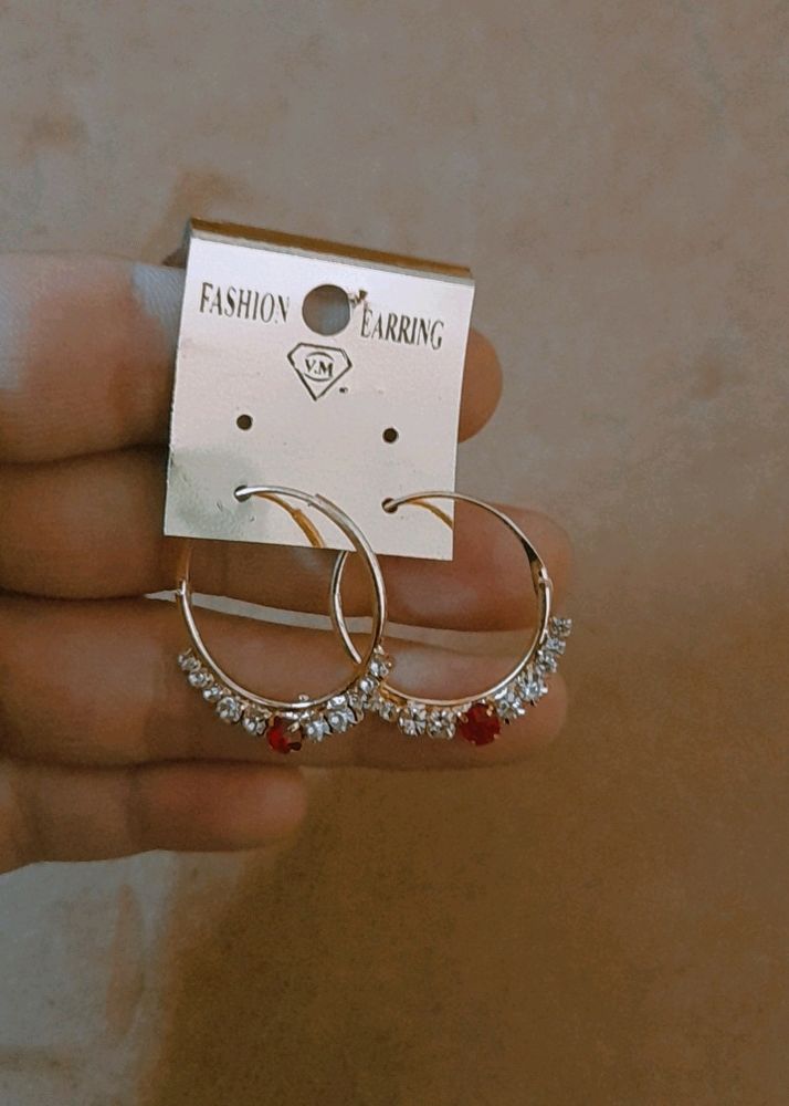 Earrings Red With White Pearl