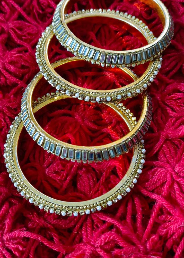 Moti And Jari Work Gold Plated Designer Bangles