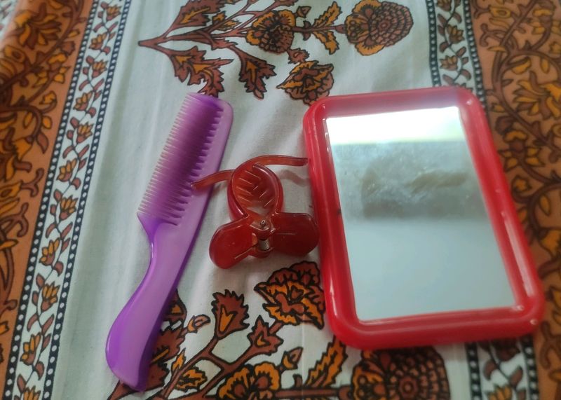 Pocket Comb+ Cluter+Small Handy Mirror