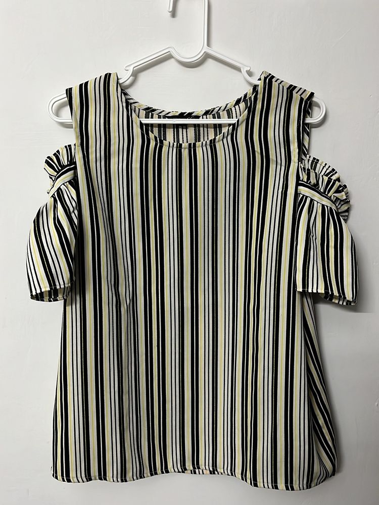 Elegant Cut shoulder striped top