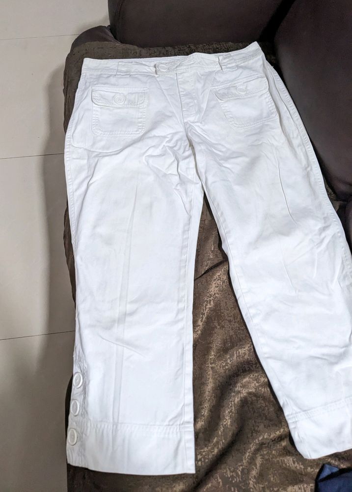 WHITE  34 INCHES and 3/4 TROUSER CASUAL