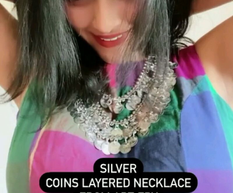 silver coins layered necklace