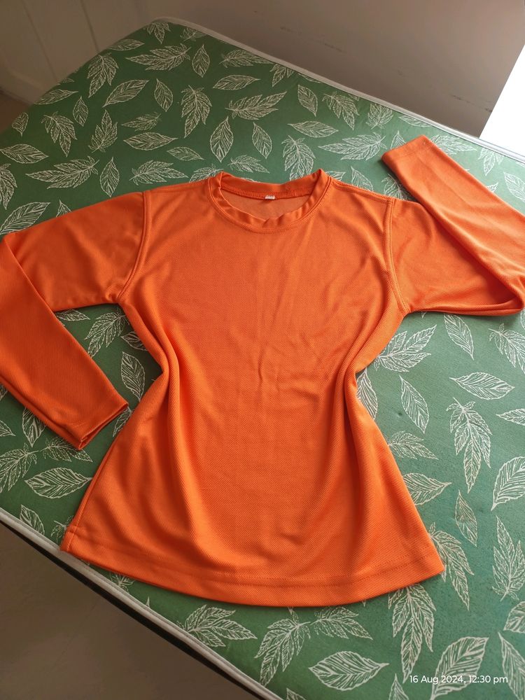 Orange Jersey Long Sleeves Top