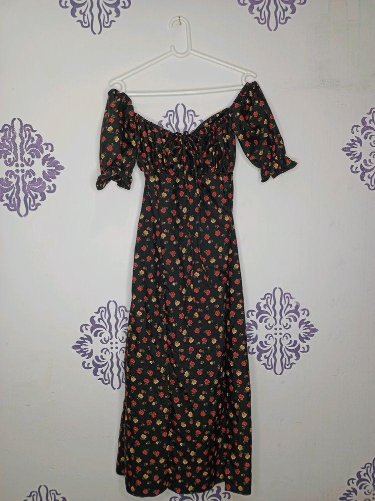 Milkmaid Slit Floral Dress 🎀🛍️