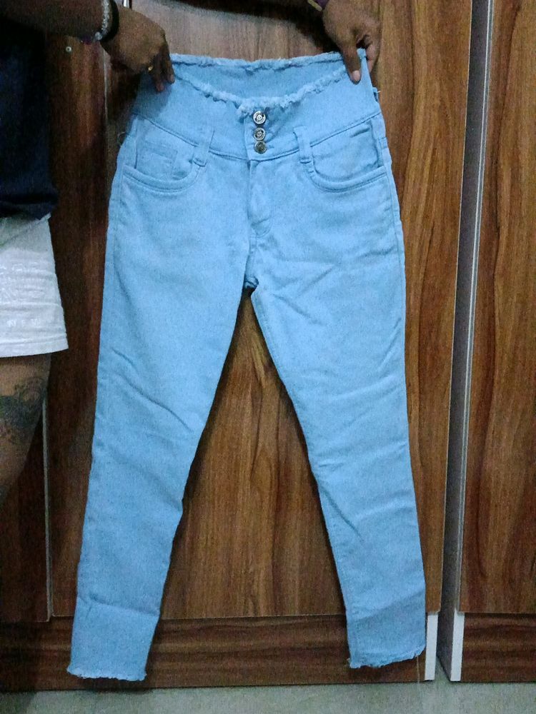 Baby Blue Jeans. Flexible Fabric Jean Material