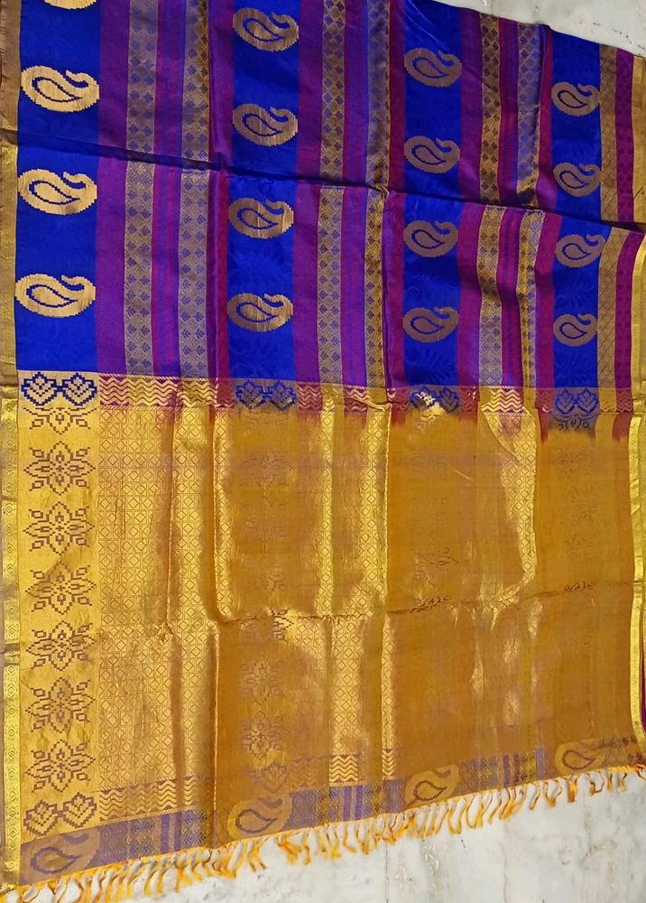 Awsome Blue And Purple Silk Saree