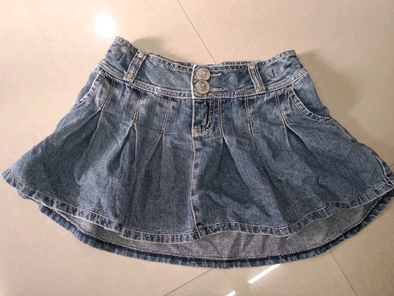 Cute Pleated Denim Skirt