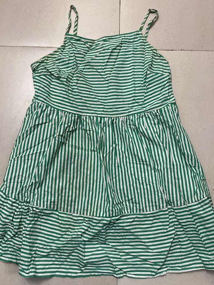 Green Striped A-line Dress