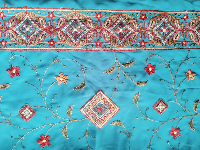 Blue Colour Saree With Hand Design