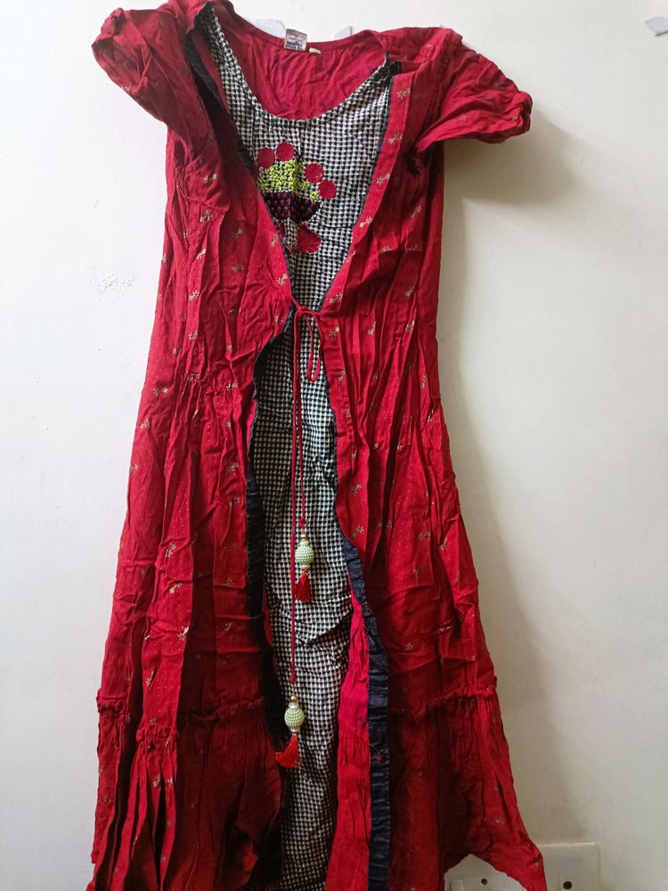 Coat Type Pure Cotton Women kurti , Vibrant Red