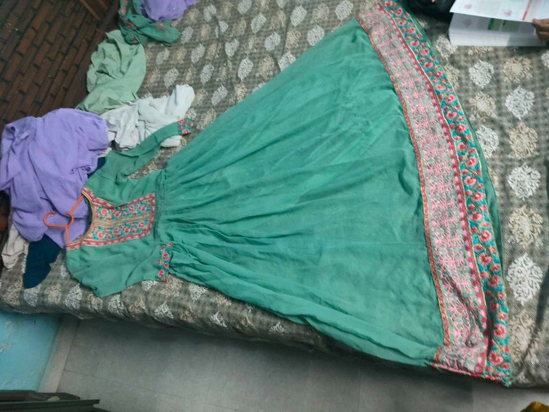 green gown dupatta set