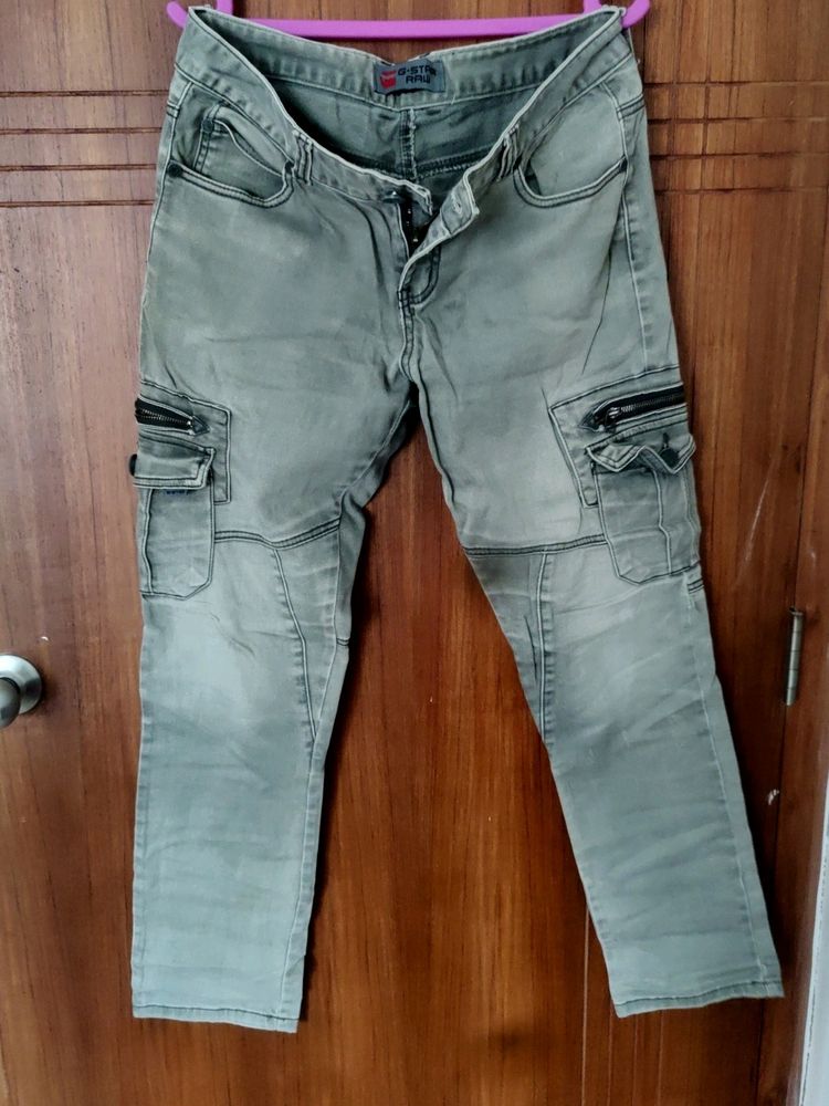 Grey Mid Washed Cargo Jeans