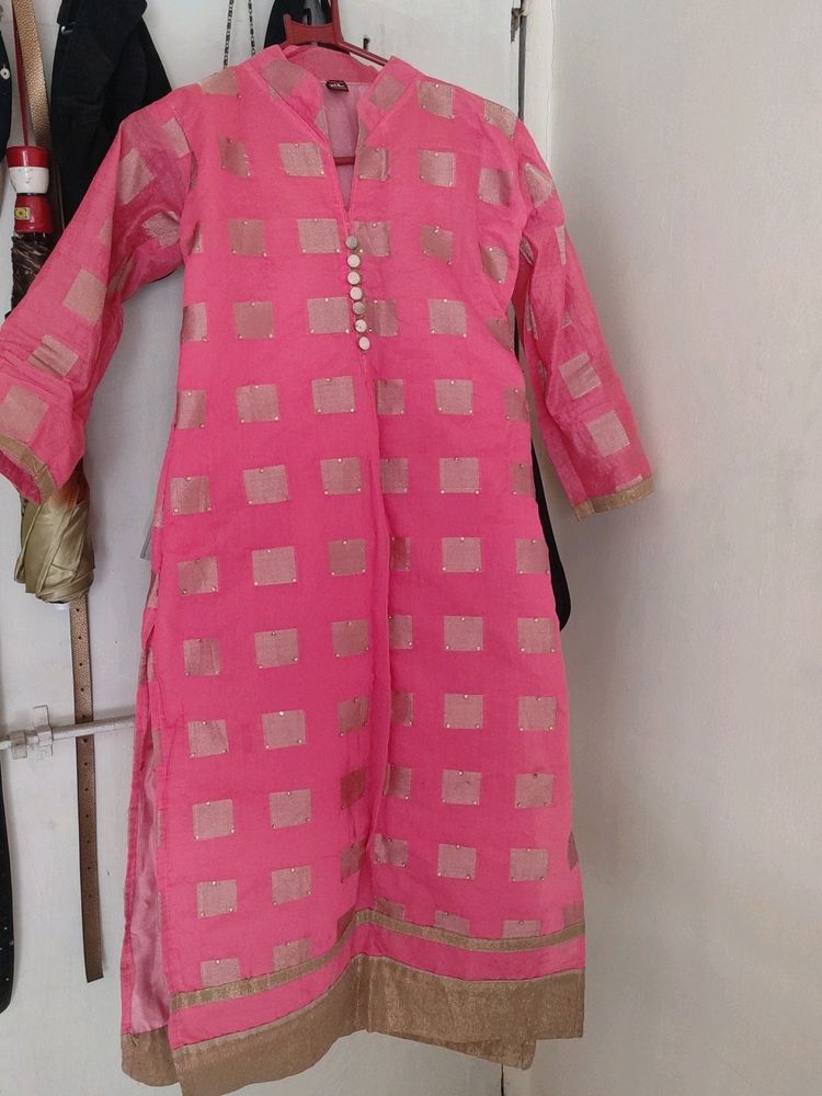 Pink And Gold Long Kurta