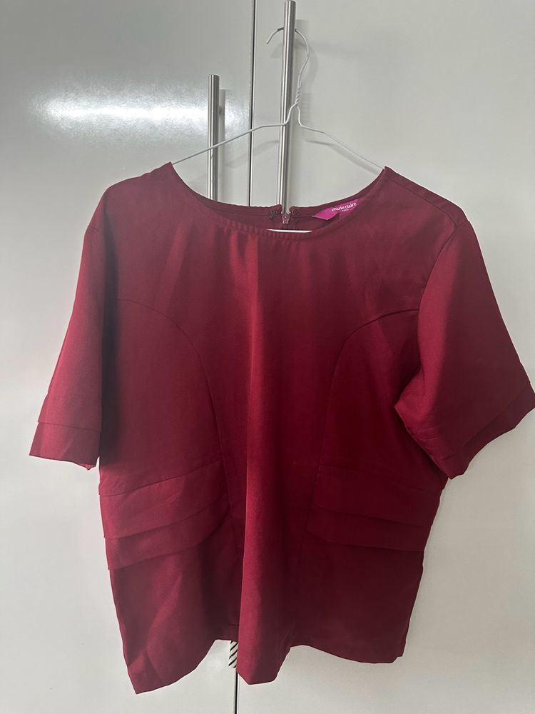 L Size Marie Claire Sleek 3/4th Sleeve red Top