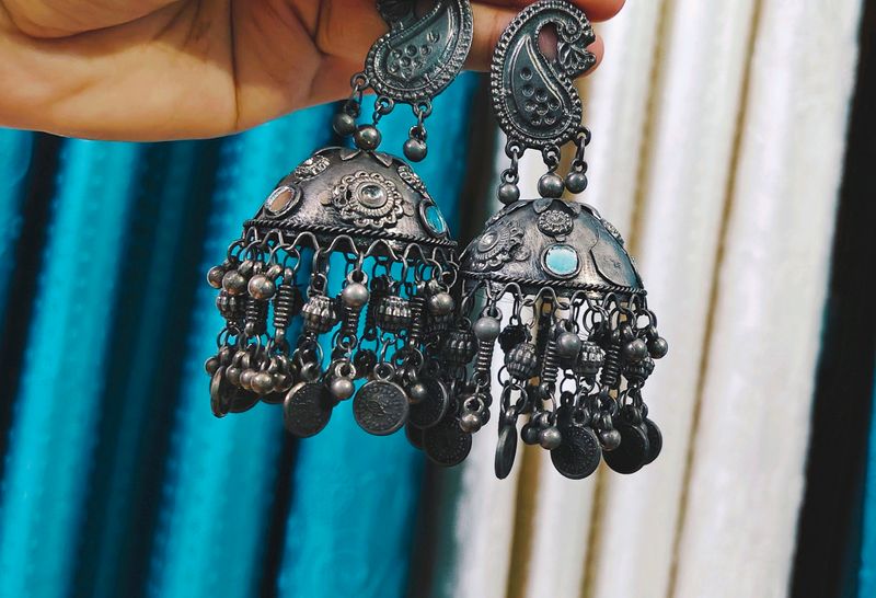 Elegant Silver Oxidised Jhumka