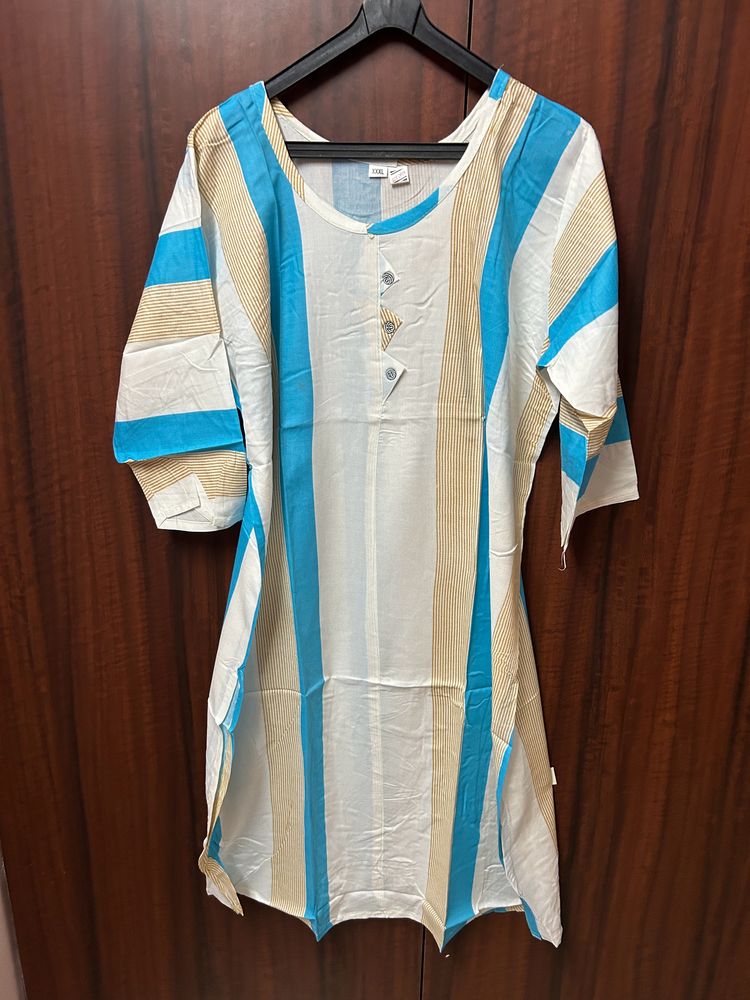 New White-Blue Xxl Kurti