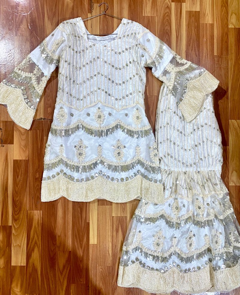 Off White Full Flared Sharara Set