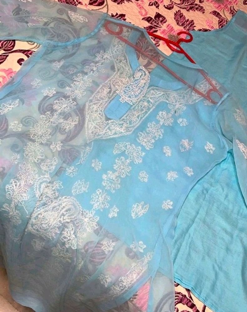 Sky Blue Chikankari Kurti