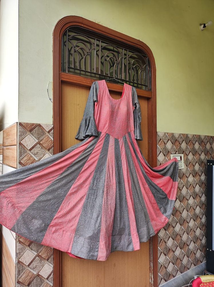 Baby Pink & Light Black Ethnic Gown Party Wear