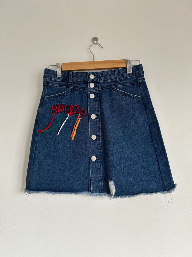 LuluandSky Blue Denim Mini Skirt