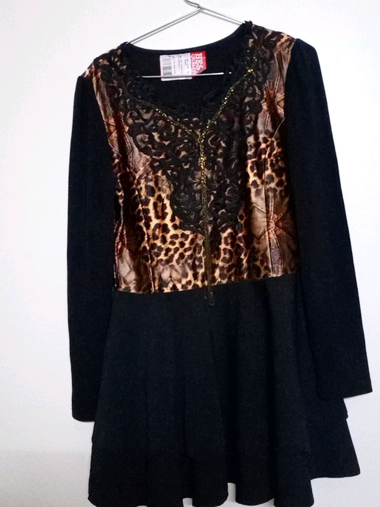 Leopard Print Mini Black Dress