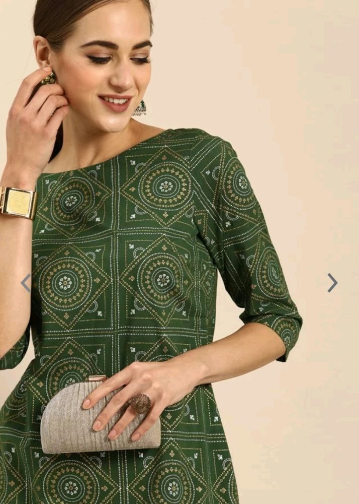 Anouk Women Green Ethnic Kurta