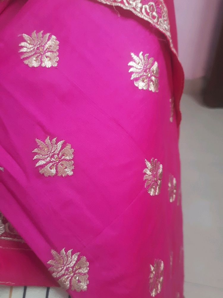 Unstitched Rose Pink Suit With Embroidery