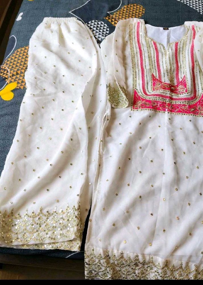 White & Pink Kurta Set