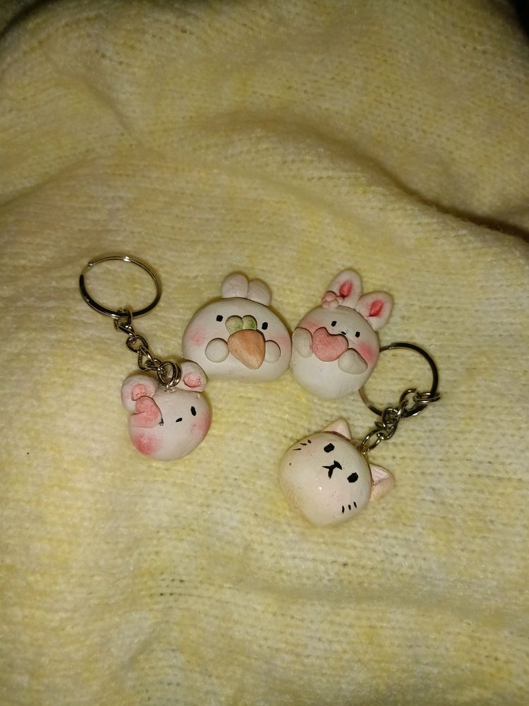 Cute Bunny Handmade Polymer Keychain