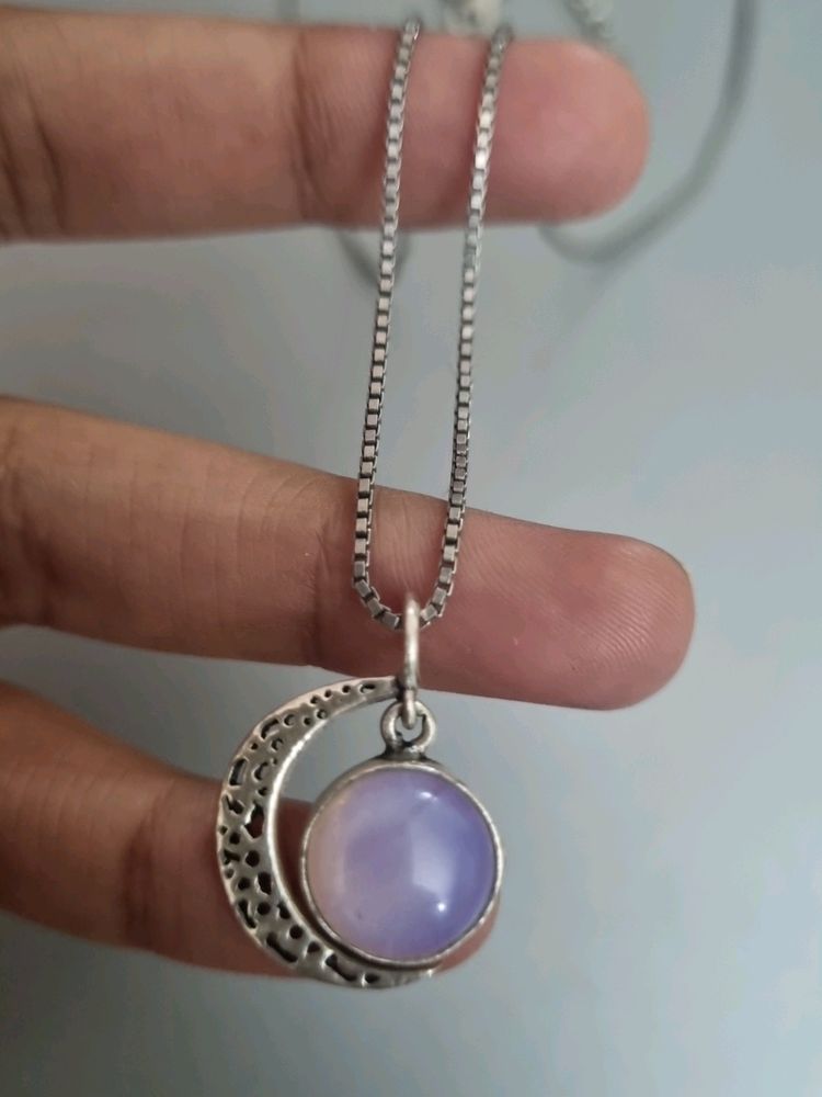 Oxidised Silver Moonstone Pendant With Box Chain
