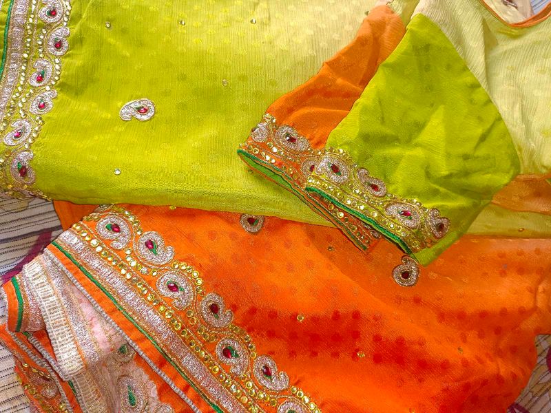 Orange And Green Saree