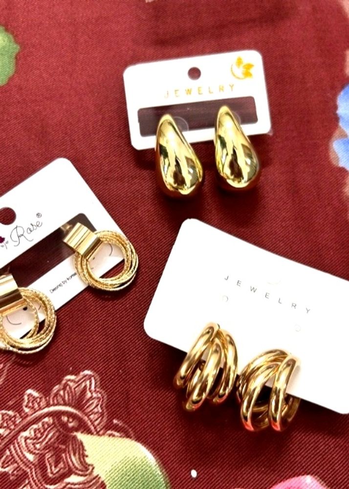 Korean Gold Plated Shiny Triple Hoop Earrings