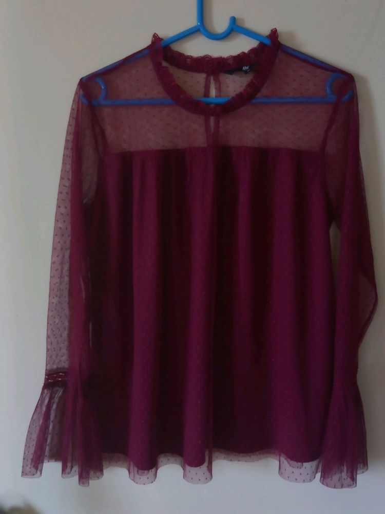 L Size Burgandy Netted Top