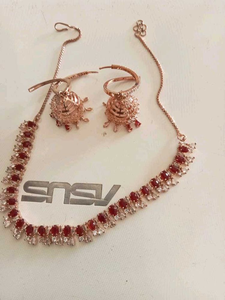 Rosegold Plated RUBY AD SET With Chain.