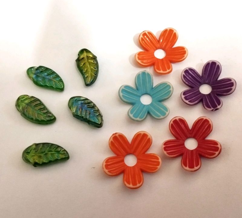 Flower and Leaf Beads 10 Pieces for Jewelry Making
